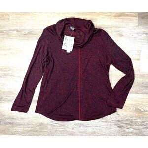 Nomadic Trader Sz L Red Black Burnout Cowl Neck Sweater Semi-Sheer Tunic NWT NEW